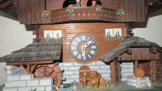 Vintage REGULA GERMANY 8 day CUCKOO CLOCK MUSICAL DANCERS Dogs Waterwheel 3