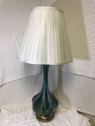 Vintage Royal Haeger Lamp All Green With Hints Of Blue Drip Glaze Lamp