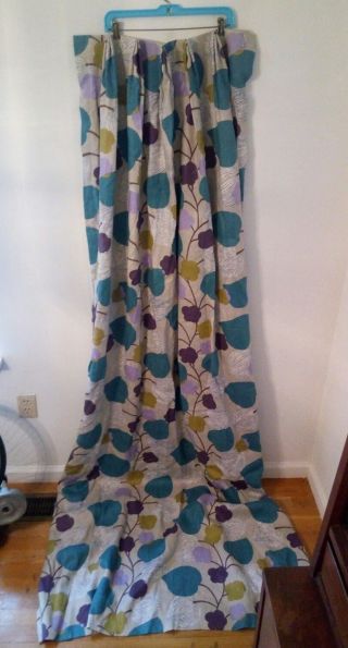 Vtg Pinch Pleat Curtains Set Of 4 Drapes Retro Mid Century Modern Flower Power