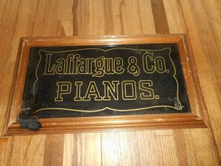 Vintage Laffargue & Co Pianos Reverse Painted Glass Advertising Sign
