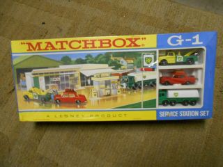 Vintage 1965 Lesney Matchbox G - 1 Service Station Set Diecast - Box - England