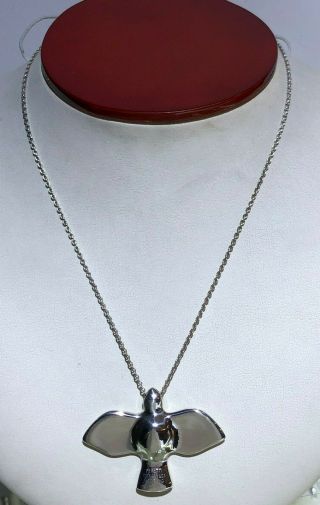 Rare Tiffany & Co Elsa Peretti 925 Sterling Large Dove Bird Whistle Necklace 30 "