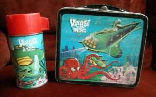 1967 Vintage Voyage To The Bottom Of The Sea Aladdin Lunch Box W/ Thermos
