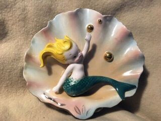 Rare Vintage Py Little Mermaid Shell Bubbles Planter Wall Hanging Whimsical