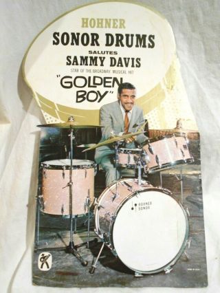 Vintage Hohner Sonor Drum Counter Top Advertisement - Sammy Davis Jr 19 1/2 X 11
