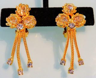 Vtg 70s Grosse Christian Dior Gold Filigree Glass Crystal Tassel Runway Earrings