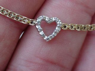 Vintage Diamond Heart Bracelet 14 Kt Yellow Gold 7 Inches