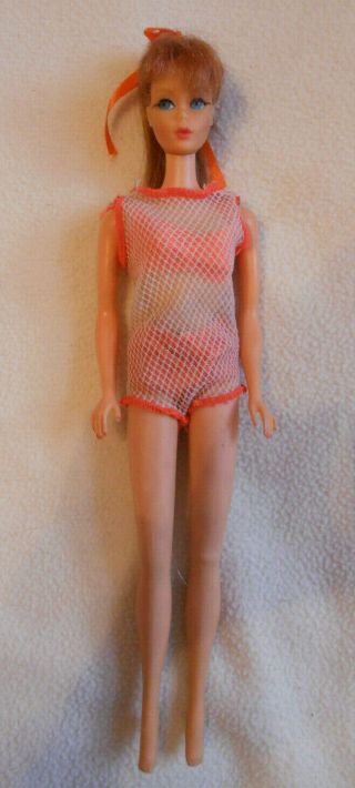 Vintage 1967 Barbie Twist N Turn 1160 Titian Red Hair Tnt In Swimsuit
