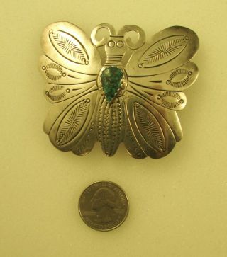 Vintage Southwest Butterfly Belt Buckle With Turquoise Sterling " Hije "