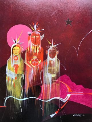 David Chethlahe Paladin Vintage Painting Red Mountain Spirits 16 " X 12 " On Panel