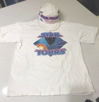 Star Wars Vintage 1989 Star Tours Disneyland Hat And T - Shirt L Rare Htf