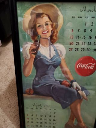 Vintage Professionally Framed Coca - Cola Pinup Farm Girl Calendar Page 3/4 1949