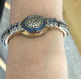 Sapphire Paste Rolled Rose Gold Cocktail Watch Bracelet - Hidden Face - 21 Jewel