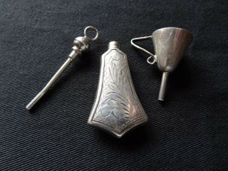 Antique Perfume Bottle Sterling Silver,  Very Rare With Funnel