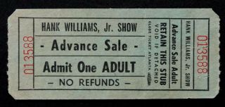 1966 Vintage Hank Williams Jr & Cheating Hearts Early Concert Ticket / Biloxi Ms