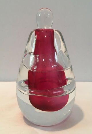 Vintage Red & Clear Heavy Important Murano Art Glass Perfume Bottle W Stopper
