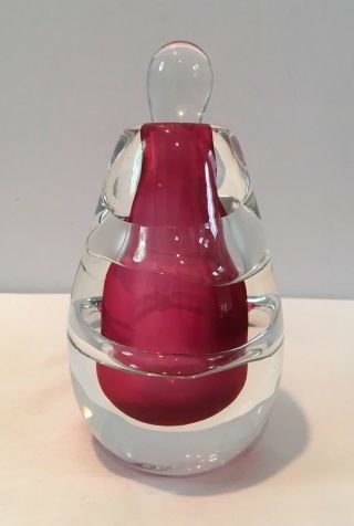 Vintage Red & Clear Heavy Important Murano Art Glass Perfume Bottle w Stopper 3