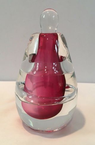 Vintage Red & Clear Heavy Important Murano Art Glass Perfume Bottle w Stopper 4