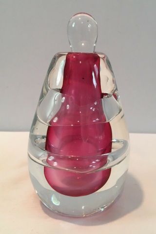 Vintage Red & Clear Heavy Important Murano Art Glass Perfume Bottle w Stopper 5