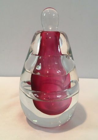 Vintage Red & Clear Heavy Important Murano Art Glass Perfume Bottle w Stopper 6