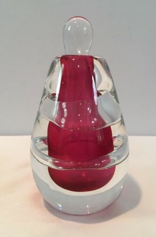 Vintage Red & Clear Heavy Important Murano Art Glass Perfume Bottle w Stopper 7