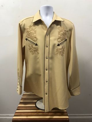 Vintage Mens H Bar C Shirt El Dorado Western Country Cowboy Brown/tan Large