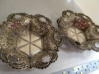 Very Pretty Pair Antique Victorian Silver Sweetmeat Dishes Sheffield 1900