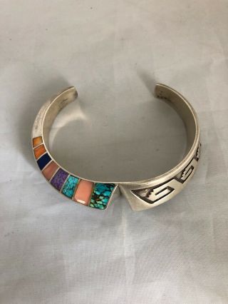 Lonn Parker Vintage Navajo Sterling Lapis Inlay Bracelet Cuff 5