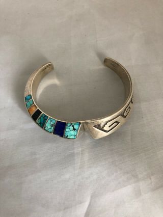 Lonn Parker Vintage Navajo Sterling Lapis Inlay Bracelet Cuff 6