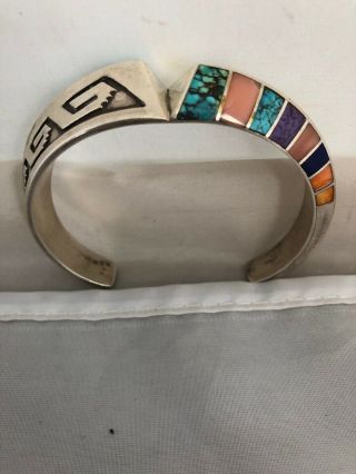 Lonn Parker Vintage Navajo Sterling Lapis Inlay Bracelet Cuff 8