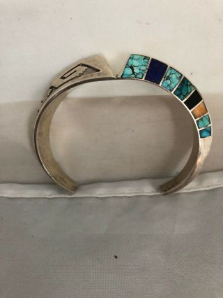 Lonn Parker Vintage Navajo Sterling Lapis Inlay Bracelet Cuff 9