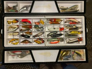 Vintage Sears Ted Williams Tackle Box Full Of Assorted Fishing Lures And Heddon 2