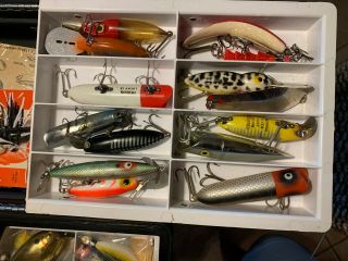 Vintage Sears Ted Williams Tackle Box Full Of Assorted Fishing Lures And Heddon 4