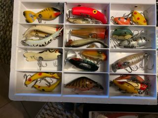 Vintage Sears Ted Williams Tackle Box Full Of Assorted Fishing Lures And Heddon 5