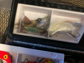 Vintage Sears Ted Williams Tackle Box Full Of Assorted Fishing Lures And Heddon 7
