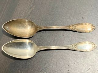 Antique Albert Coles Coin Silver Jenny Lind 2 Oval Soup Spoons 8 1/2” Long