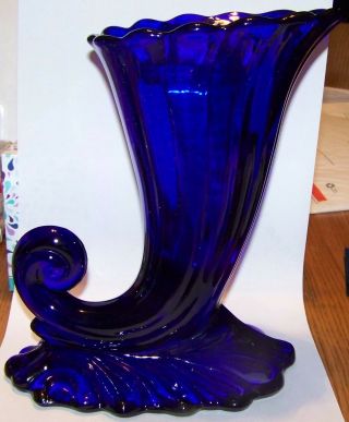 Vintage Heisey Cobalt Blue Horn Of Plenty 9 Inch Vase