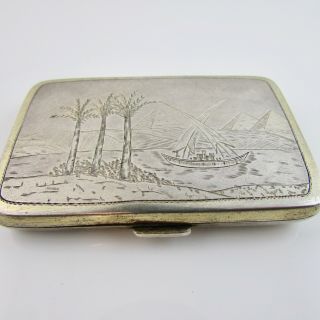 Vintage Sterling Silver 800 Cigarette Case Egyptian Revival Scenery - 45.  5 G