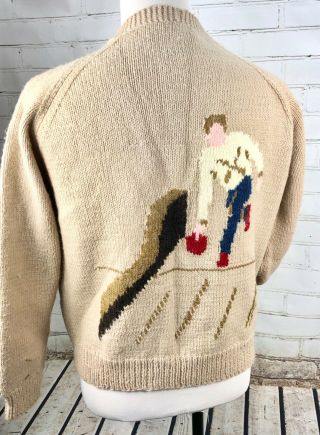 Vintage Hand Knit Bowling Sweater Cardigan Men 