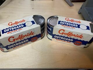 Vtg Two 3 Packs Gulf Oil Old Logo Gulfpride Outboard Motor,  Full 6 Cans