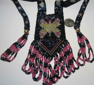 Fabulous Art Deco Woven Bead Flapper Necklace Butterfly Carnival glass beads 2