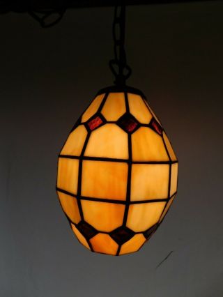 Old Vintage Tiffany Stained Glass Mid Century Swag Lamp Light Ceiling Chandelier