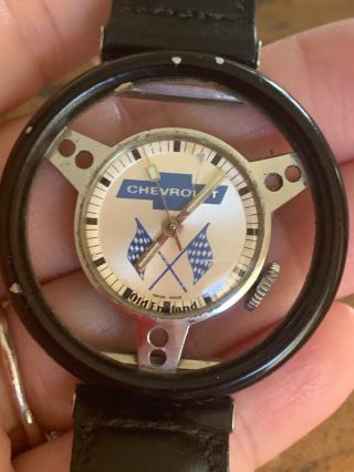 Vintage Chevy Corvette Old England Steering Wheel Wrist Watch Swiss