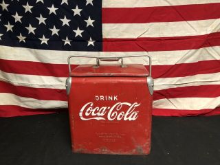 Rare Vintage 40’s/50’s Coca - Cola Temprite Embossed Metal Picnic Cooler