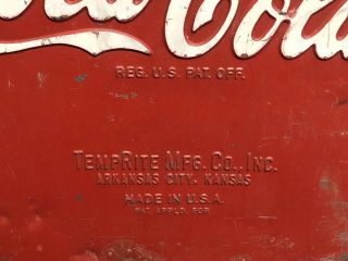 RARE Vintage 40’s/50’s Coca - Cola TempRite Embossed Metal Picnic Cooler 2