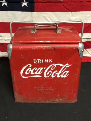 RARE Vintage 40’s/50’s Coca - Cola TempRite Embossed Metal Picnic Cooler 5