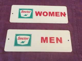 Vintage Pair Sinclair Restroom Signs Men Women Gas Station Advertising Door