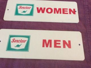 Vintage Pair Sinclair Restroom Signs Men Women Gas Station Advertising Door 2
