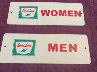 Vintage Pair Sinclair Restroom Signs Men Women Gas Station Advertising Door 3