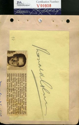Ronald Colman Jsa Hand Signed Vintage 1940 Album Page Autograph Authentic